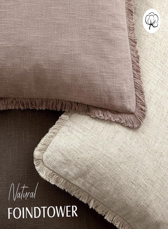 Foindtower Set of 2 Decorative Linen Fringe Throw Pillow Covers Boho Farmhouse Cushion Cover with Tassels Soft Accent Pillowcase for Couch Sofa Bed Living Room Home Decor,24×24 Inch,Dusty Pink - Image 4