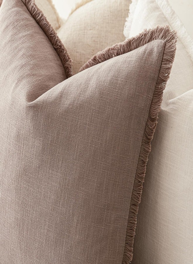 Foindtower Set of 2 Decorative Linen Fringe Throw Pillow Covers Boho Farmhouse Cushion Cover with Tassels Soft Accent Pillowcase for Couch Sofa Bed Living Room Home Decor,24×24 Inch,Dusty Pink - Image 5