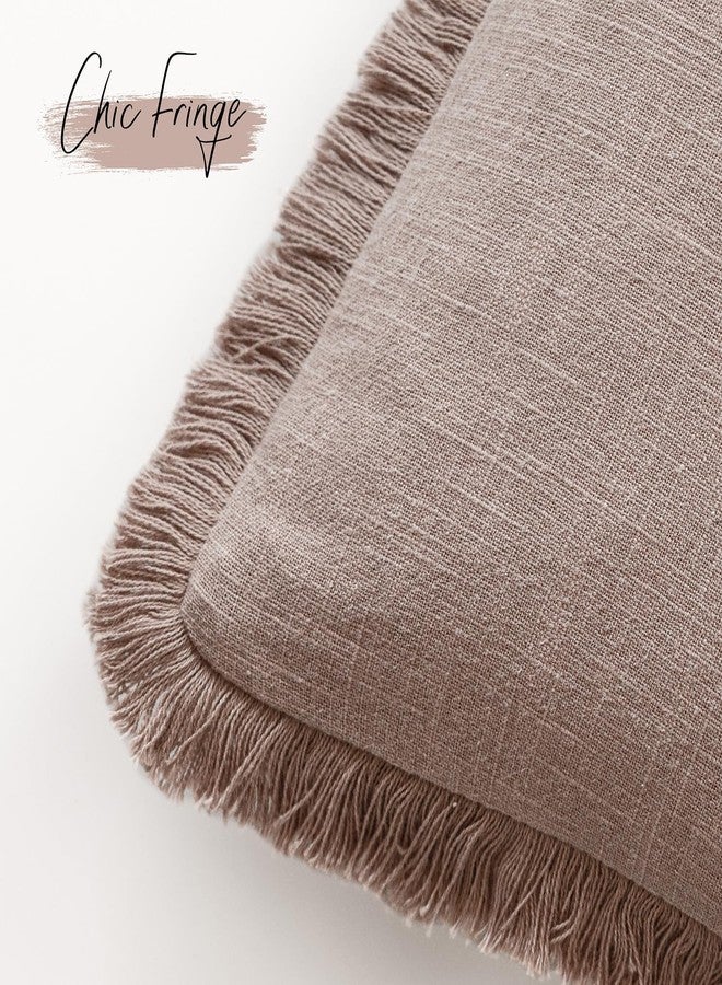 Foindtower Set of 2 Decorative Linen Fringe Throw Pillow Covers Boho Farmhouse Cushion Cover with Tassels Soft Accent Pillowcase for Couch Sofa Bed Living Room Home Decor,24×24 Inch,Dusty Pink - Image 3