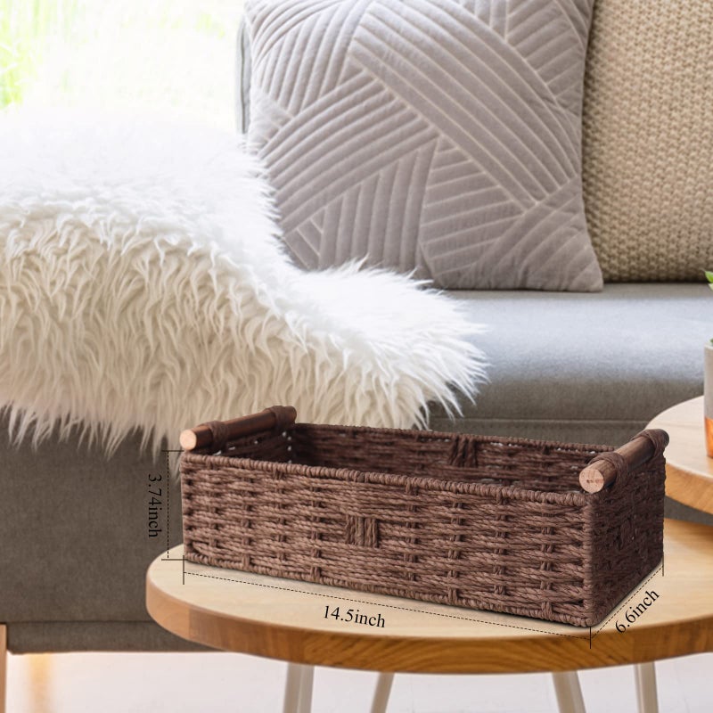 STOBSK Round Paper Rope Storage Basket Wicker For Organizing With Handle  Decorative Bins Countertop Toilet Paper For Tank Top Small Set  Brown - Image 2