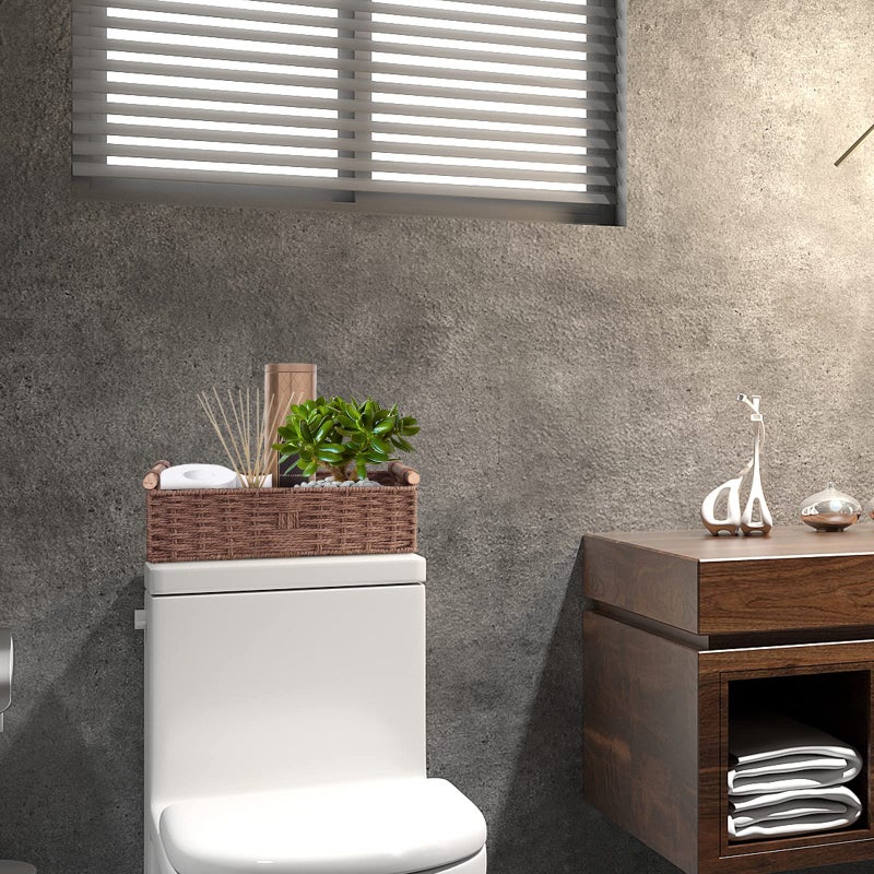 STOBSK Round Paper Rope Storage Basket Wicker For Organizing With Handle  Decorative Bins Countertop Toilet Paper For Tank Top Small Set  Brown - Image 3