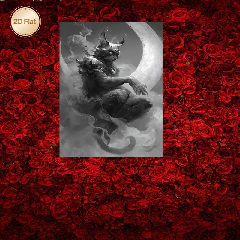 Framed Canvas Art Painting - Moonlight Cat Monster with Horns and Smoke - Image 4