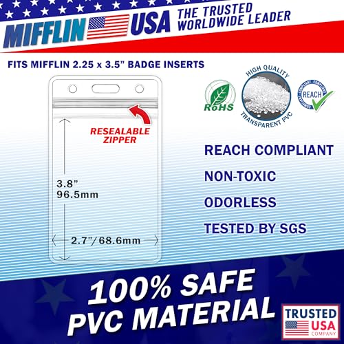 Mifflin-USA Plastic Waterproof ID Badge Holders (Clear, 2.25x3.5 Inch, 100 Pack), Vertical Hanging Name Card Holder with Zipper, Resealable Bulk Nametag Holders - Image 2