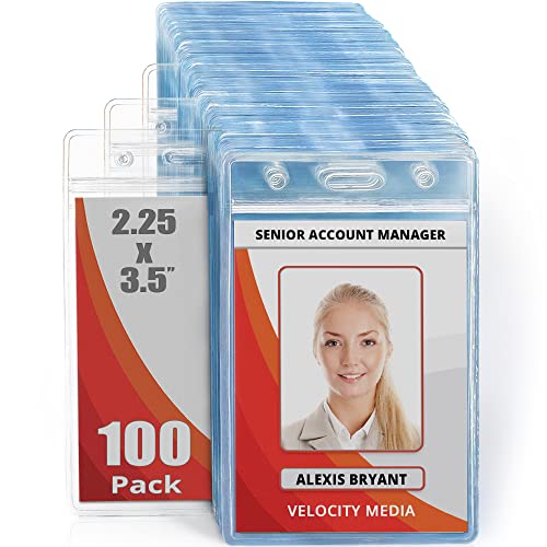 Mifflin-USA Plastic Waterproof ID Badge Holders (Clear, 2.25x3.5 Inch, 100 Pack), Vertical Hanging Name Card Holder with Zipper, Resealable Bulk Nametag Holders - Image 1