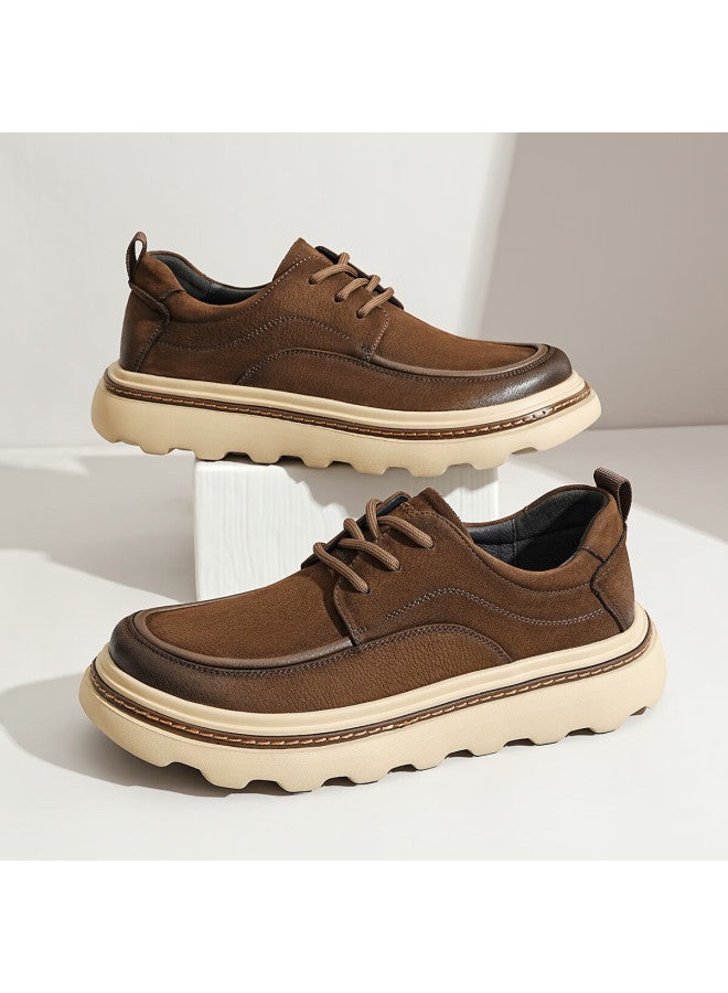 St&Sat Saay Men's Thick-soled Comfortable Casual Outdoor Versatile Shock-absorbing Height-increasing Durable Lightweight Low-top Sneakers Khaki Size 38 - Image 1