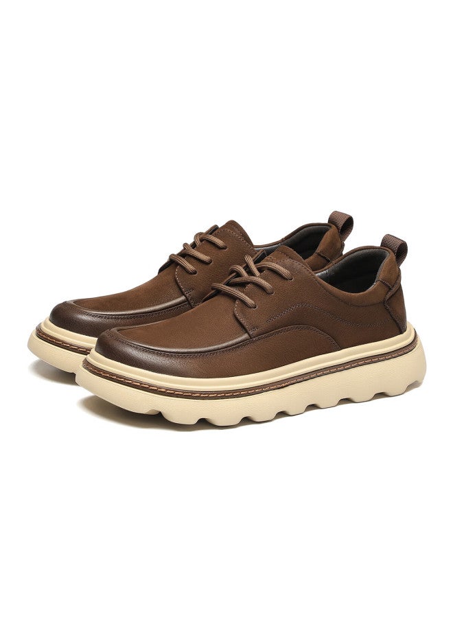 St&Sat Saay Men's Thick-soled Comfortable Casual Outdoor Versatile Shock-absorbing Height-increasing Durable Lightweight Low-top Sneakers Khaki Size 38 - Image 5