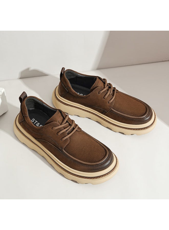 St&Sat Saay Men's Thick-soled Comfortable Casual Outdoor Versatile Shock-absorbing Height-increasing Durable Lightweight Low-top Sneakers Khaki Size 38 - Image 3