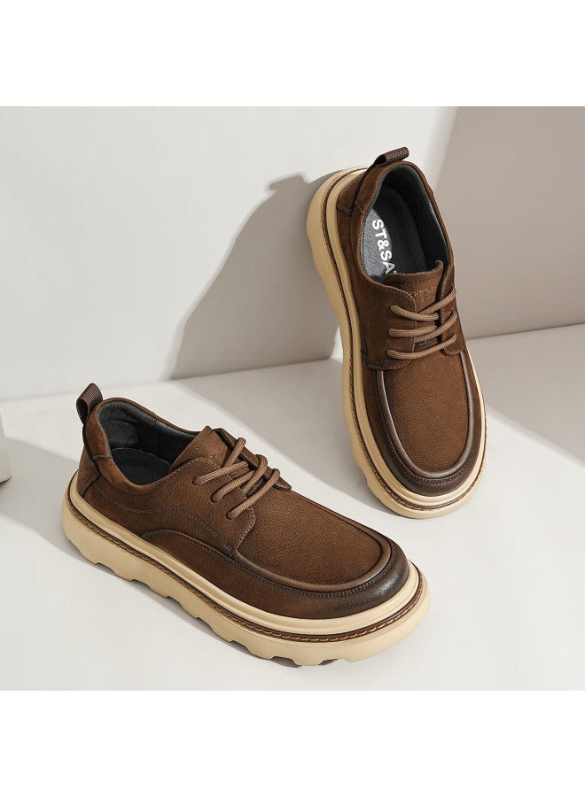 St&Sat Saay Men's Thick-soled Comfortable Casual Outdoor Versatile Shock-absorbing Height-increasing Durable Lightweight Low-top Sneakers Khaki Size 38 - Image 2