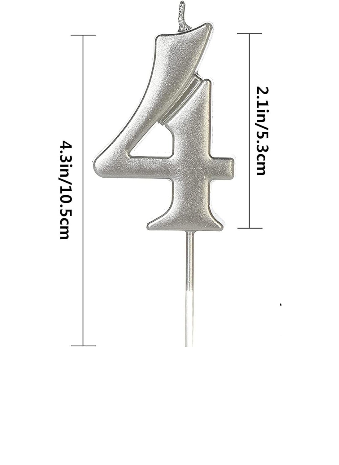 Funcart Funcart Silver Color Numerical Number 4 Cake Topper Candle 4th Birthday Candles for Cake Number 4 Metallic Candle Party Anniversary Cakes Decoration for Kids Women or Men  - Image 2