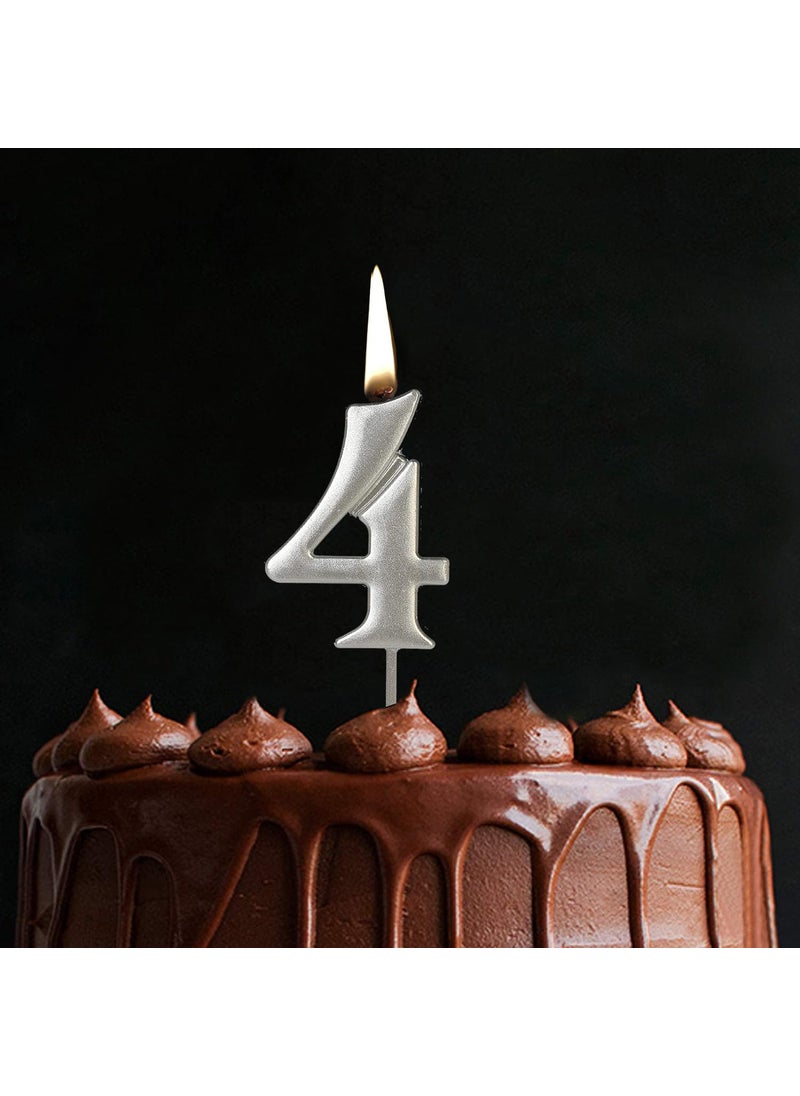 Funcart Funcart Silver Color Numerical Number 4 Cake Topper Candle 4th Birthday Candles for Cake Number 4 Metallic Candle Party Anniversary Cakes Decoration for Kids Women or Men  - Image 1