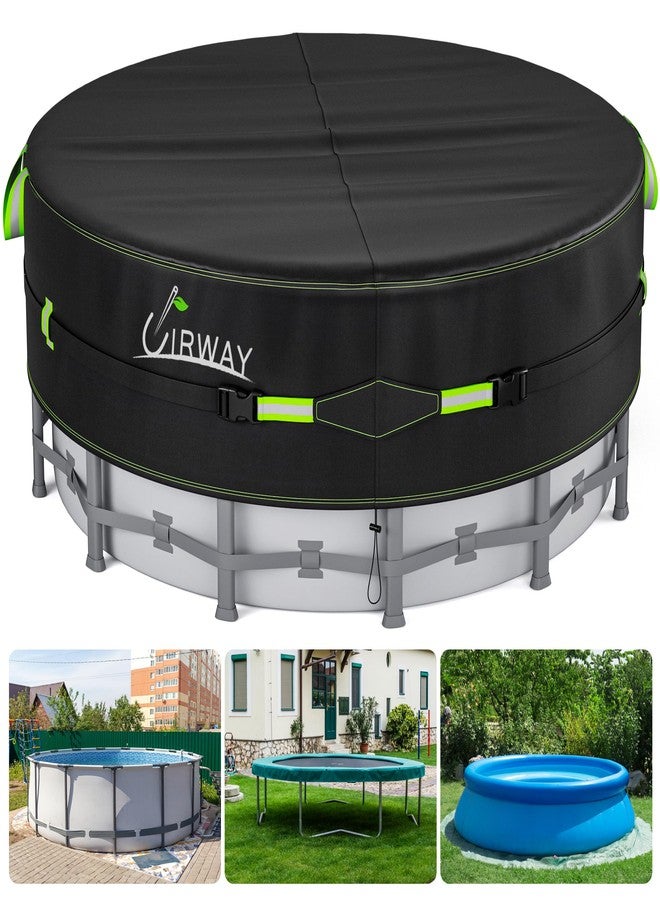 UIRWAY 16 Ft Round Pool Cover with Reflective Strips, Swimming Pool Cover for Above Ground Pools, Solar Cover Including Rope Tie and Luminous Ground Nails, PU Tarp Snug Fit for UV Protected - Image 1