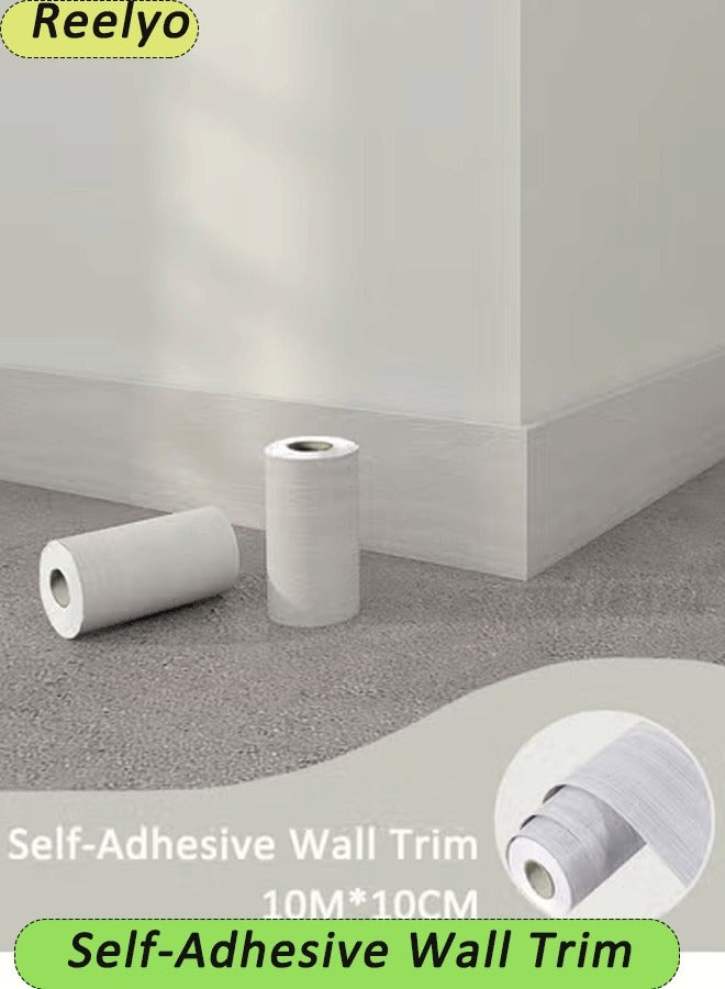 Reelyo Self-Adhesive Wall Trim Living Room Skirting Line Wall Border Stickers Self-Adhesive Realistic Wood Grain Waist Line Wallpaper for Mirror Frame, Cabinet, Edges & Borders and Tiles（10m*10cm）  - Image 1