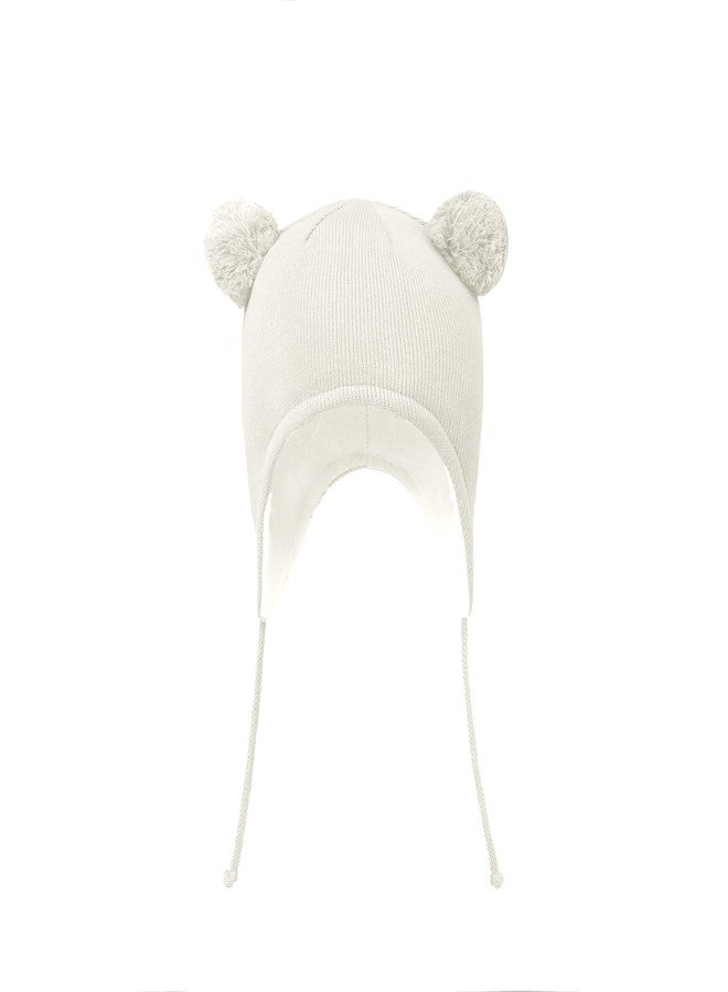 LANGZHEN Cute Pom Pom Babys Winter Hat Infant Earflap Knit Warm Cap for Boys Girls Toddler Kids Fleece Lined Beanie (Classic -White, 6-12 Months) - Image 1