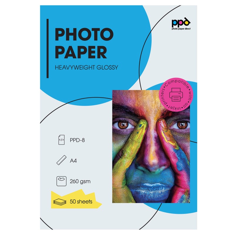 PPD 50 Sheets Inkjet High Gloss Photo Paper 8.5x11 64lbs 240gsm 10.9mil Letter Size Heavyweight Instant Dry and Water-Resistant (PPD-8-50) - Image 1