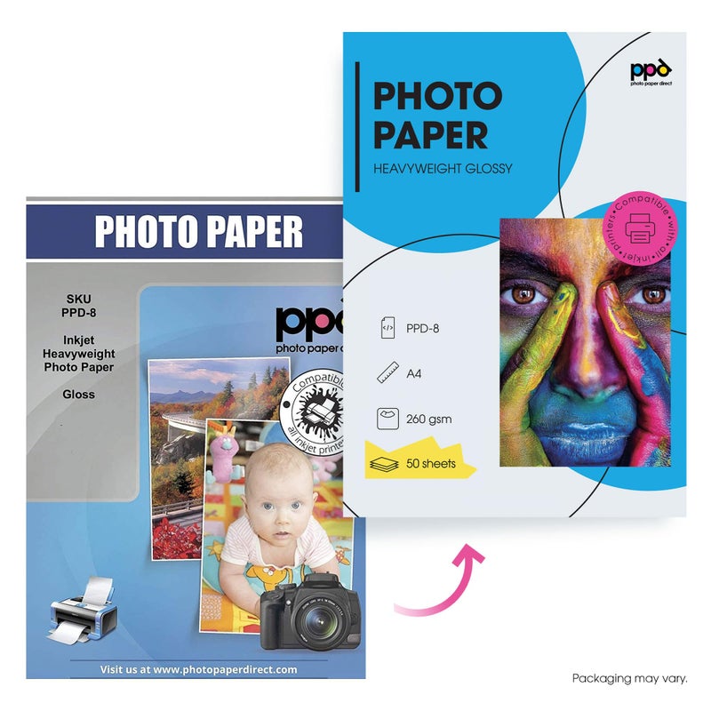 PPD 50 Sheets Inkjet High Gloss Photo Paper 8.5x11 64lbs 240gsm 10.9mil Letter Size Heavyweight Instant Dry and Water-Resistant (PPD-8-50) - Image 2