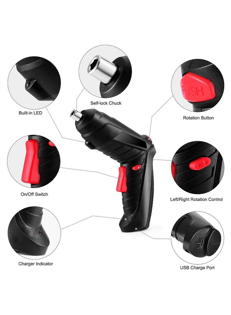 طقم مثقاب لاسلكي، طقم مفك براغي كهربائي قابل لإعادة الشحن، مع مصابيح LED، حقيبة سفر، 47 قطعة من ملحقات المثقاب/المفك، مناسب للأدوات اليدوية المنزلية والمكتبية - Image 2