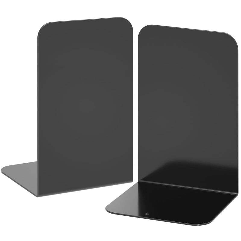 VFINE Bookends 1 Pair, Black Metal Book Ends, Heavy Bookends for Shelves, Book Stopper for Heavy Books, Book Organizer for Home Office School Supplies - Image 1