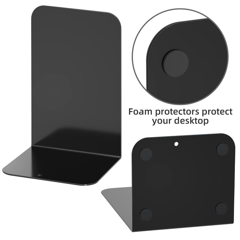 VFINE Bookends 1 Pair, Black Metal Book Ends, Heavy Bookends for Shelves, Book Stopper for Heavy Books, Book Organizer for Home Office School Supplies - Image 5