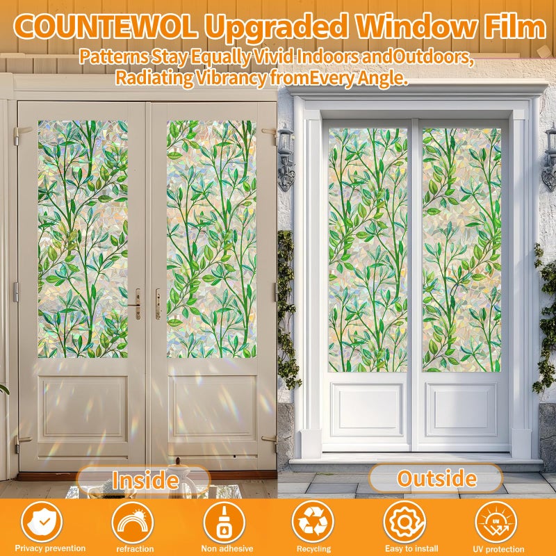 Countewol Window Privacy Film Stain Glass Window Film Rainbow Window Film Window clings Non-Adhesive Reusable Decorative for Room (Leaf Rainbow, 23.6 x 78.7 in) - Image 5