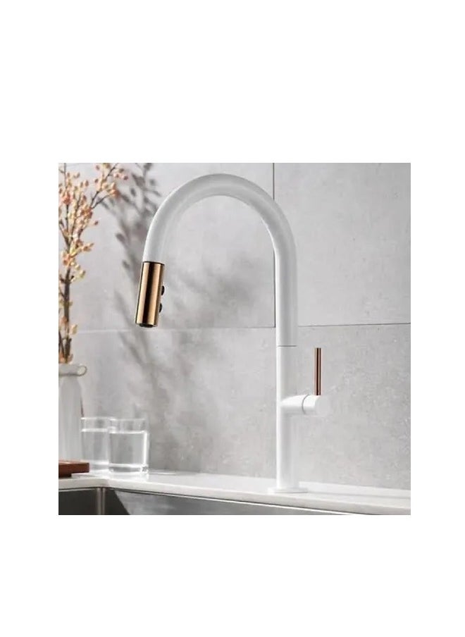 White and gold pull-tight kitchen faucet - pzsku/Z473997788112FA02E772Z/45/_/1717489817/4e5f9944-9659-4c4a-b019-459f3e12cafa