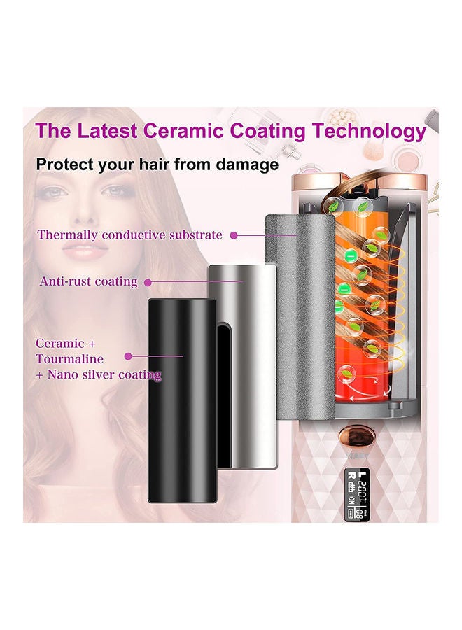 Arabest Wireless Automatic Portable Ceramic Barrel Hair Curling Wand With LCD Display Pink - Image 4