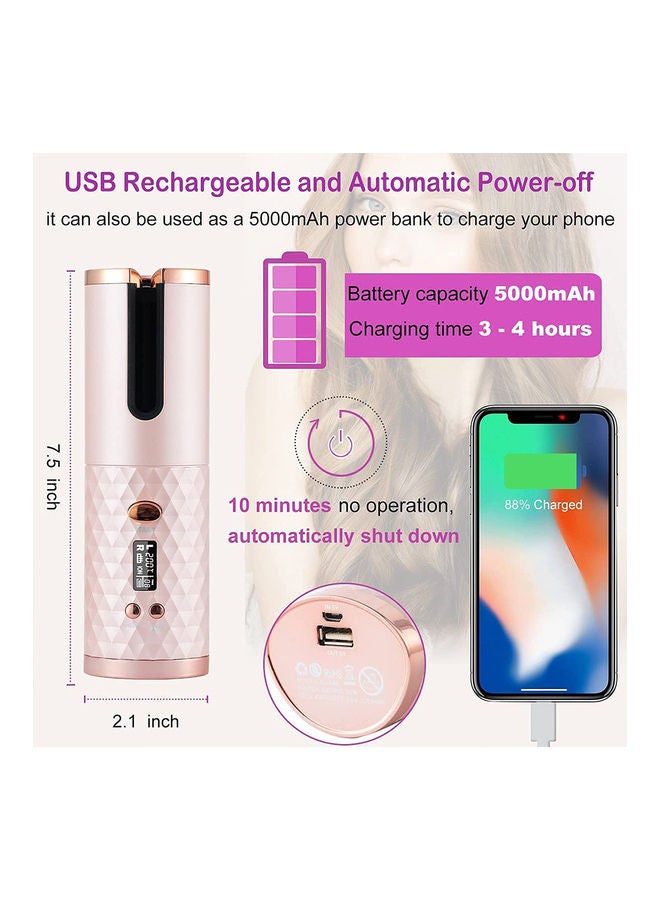 Arabest Wireless Automatic Portable Ceramic Barrel Hair Curling Wand With LCD Display Pink - Image 2