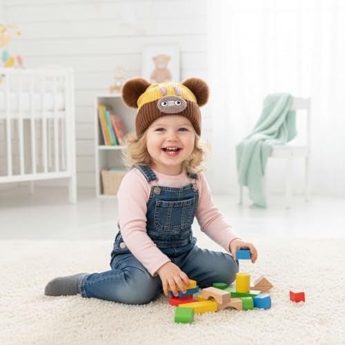 Mee Trend Baby Woolen Winter Cap for Boys & Girls | Soft Knitted Warm Beanie Hat with Cute Ears & Bunny Design | Premium Wool Cap for Infants & Toddlers(Yellow-Brown(6 to 18 Months)) - Image 2