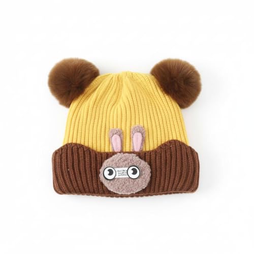 Mee Trend Baby Woolen Winter Cap for Boys & Girls | Soft Knitted Warm Beanie Hat with Cute Ears & Bunny Design | Premium Wool Cap for Infants & Toddlers(Yellow-Brown(6 to 18 Months)) - Image 1
