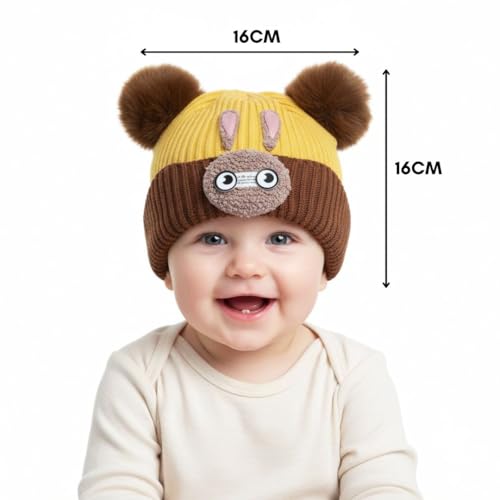 Mee Trend Baby Woolen Winter Cap for Boys & Girls | Soft Knitted Warm Beanie Hat with Cute Ears & Bunny Design | Premium Wool Cap for Infants & Toddlers(Yellow-Brown(6 to 18 Months)) - Image 5