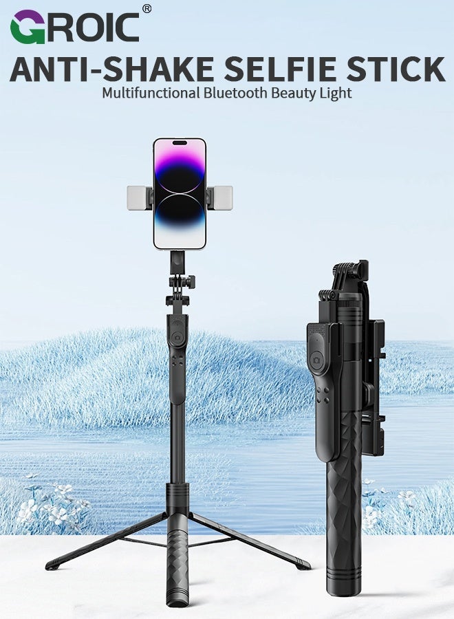 GROIC Phone Tablet Holder, Tripod Selfie Stick with Remote and Light, Bluetooth Quick-Pair, Advanced Stabilization, 175cm Extendable – Ideal for Cellphones, Smartphones, Travel, Camera  - Image 2