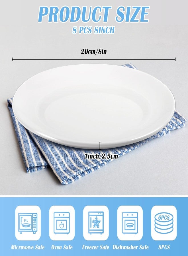 Bgtecho 8Pcs White Dinner Plates,8 inch Porcelain Salad Plates Serving Dishes,Porcelain Dinner Plates,Ceramic Dessert Salad Plate Set,Microwave & Dishwasher Safe(Size: 8 Inch | Color: PureWhite) - Image 2