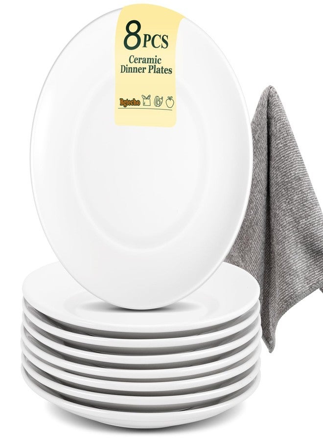 Bgtecho 8Pcs White Dinner Plates,8 inch Porcelain Salad Plates Serving Dishes,Porcelain Dinner Plates,Ceramic Dessert Salad Plate Set,Microwave & Dishwasher Safe(Size: 8 Inch | Color: PureWhite) - Image 1