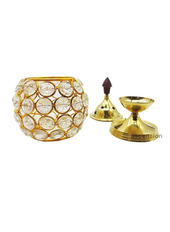 Ascension Ascension Akhand Diya Diyas Decorative Brass Crystal Oil Lamp, Tea Light Holder Lantern Oval Shape Diwali Gifts Home Decor Puja Lamp - Image 2