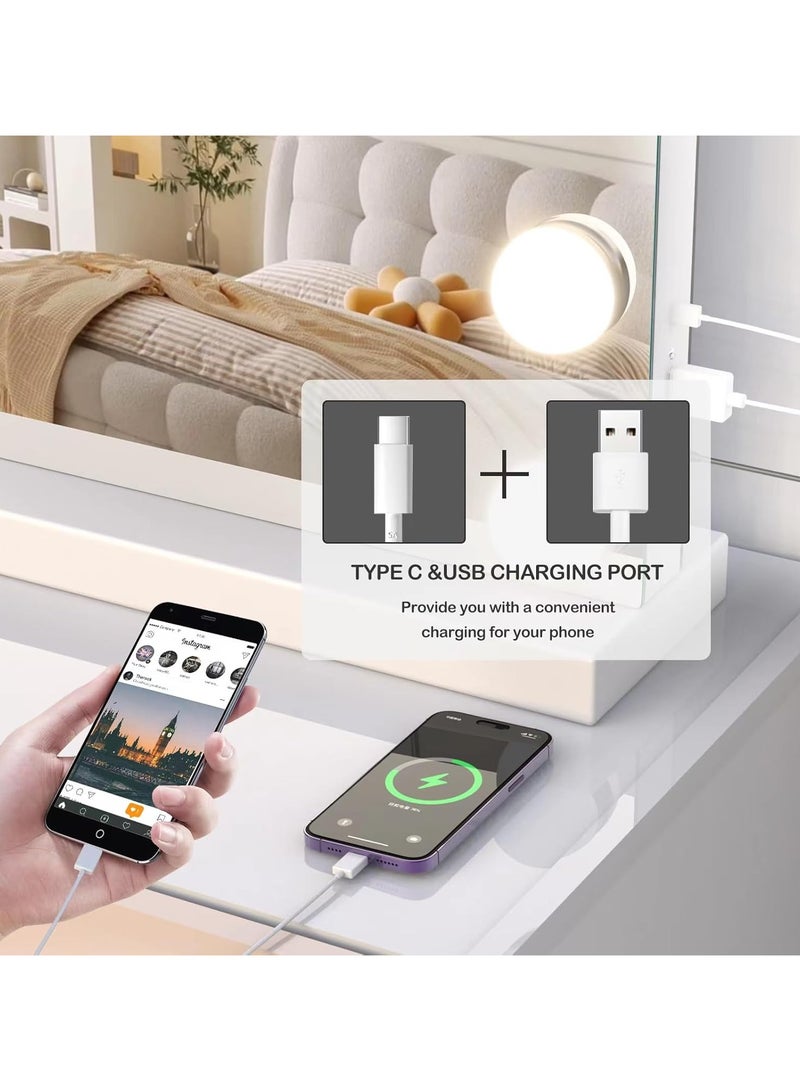 DANIM Vanity Mirror Hollywood Makeup Mirror With 15 LED Lights USB & Type C Charging Ports Lighted Dimmable 10X Magnification 3 Colors Mode Touch Control - Image 4