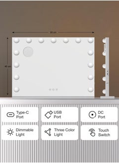 DANIM Vanity Mirror Hollywood Makeup Mirror With 15 LED Lights USB & Type C Charging Ports Lighted Dimmable 10X Magnification 3 Colors Mode Touch Control  - Image 5