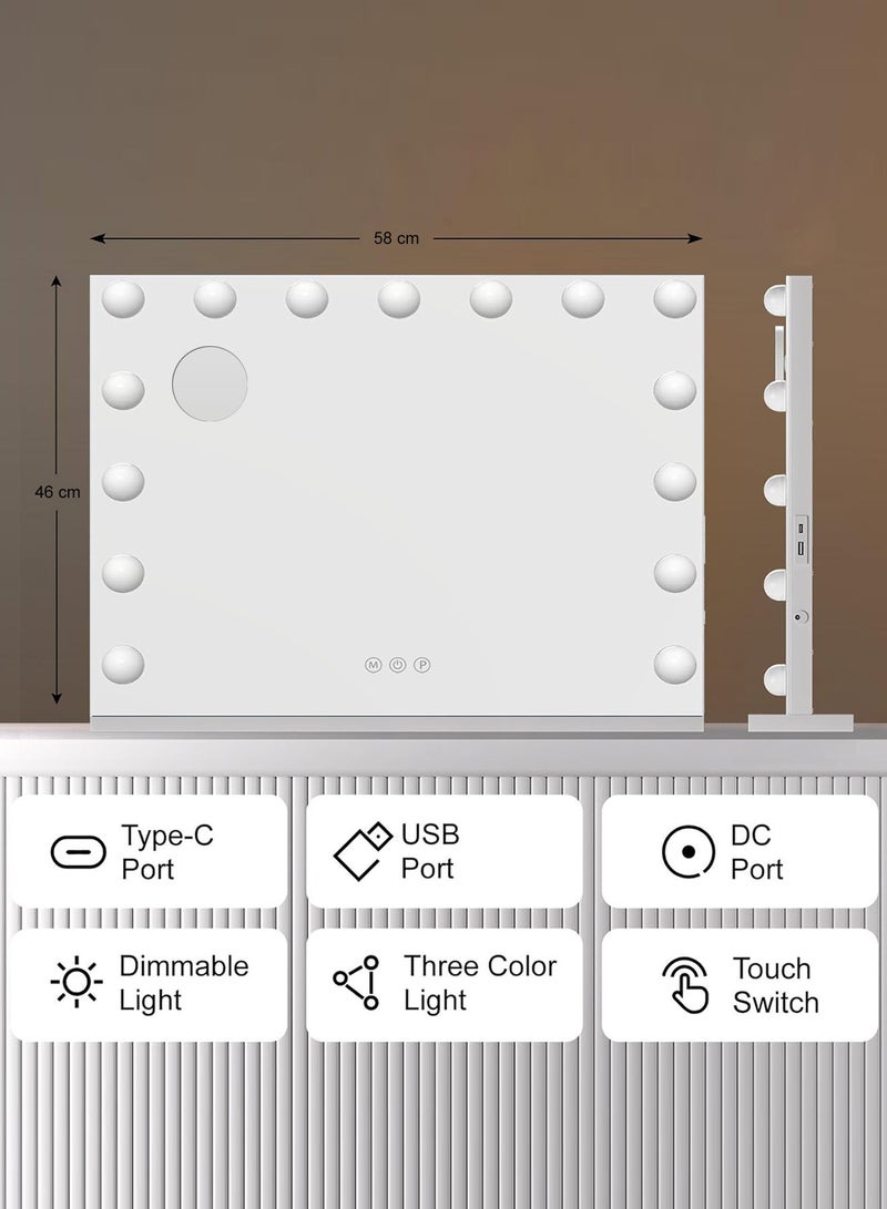 DANIM Vanity Mirror Hollywood Makeup Mirror With 15 LED Lights USB & Type C Charging Ports Lighted Dimmable 10X Magnification 3 Colors Mode Touch Control - Image 5
