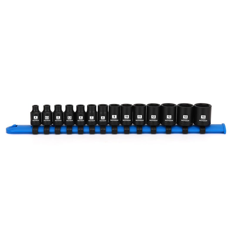 MIXPOWER 14 Drive Shallow Magnetic Impact Socket Set with Storage Rails 14Piece 6 Point 415mm Metric CRMO - Image 2