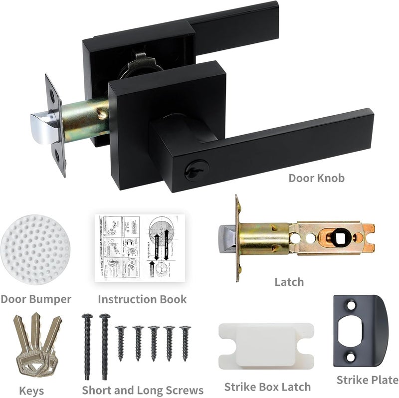 JOKO Entry Door Lock Set, Square Door Lever for Bedroom, Passage Door Privacy Locking Interior/Exterior Entry Door Knob/Heavy Duty - Image 2