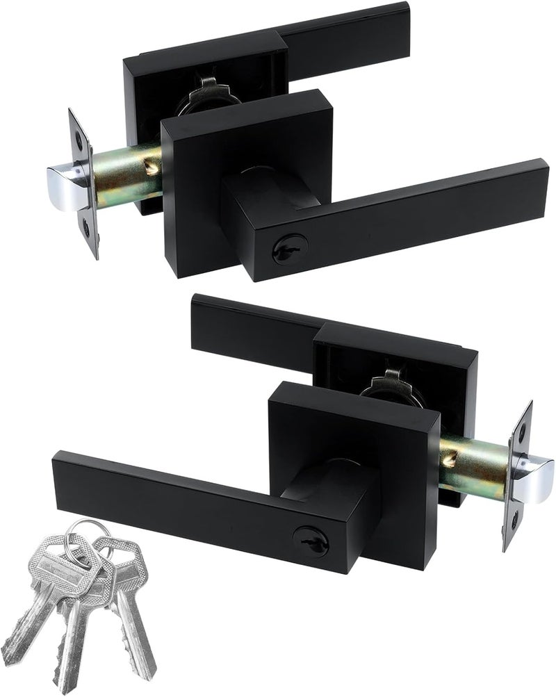 JOKO Entry Door Lock Set, Square Door Lever for Bedroom, Passage Door Privacy Locking Interior/Exterior Entry Door Knob/Heavy Duty - Image 1