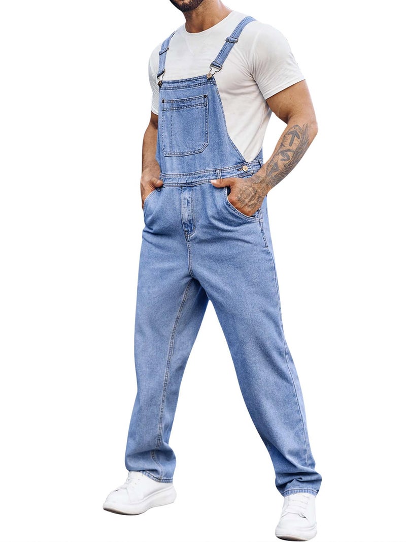 Runcati Mens Denim Bib Overall Jean Romper Trousers Adjustable Strap Workwear Slim Fit Jumpsuit