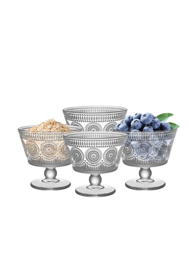 SOLARAE أوعية حلوى زجاجية عتيقة، مجموعة من 4، أكواب زجاجية آيس كريم سونداي سعة 9 أونص مع نمط زهرة الشمس، مثالية للآيس كريم، السوربيه، الفواكه، الوجبات الخفيفة، الزبادي، والمقبلات (4 قطع) - Image 1