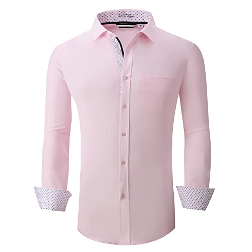 Alex Vando Mens Dress Shirt Wrinkle Free Regular Fit 4-Way Stretch Button Down Shirts,Pink,XL - Image 1