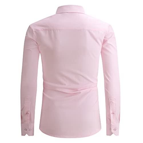 Alex Vando Mens Dress Shirt Wrinkle Free Regular Fit 4-Way Stretch Button Down Shirts,Pink,XL - Image 2