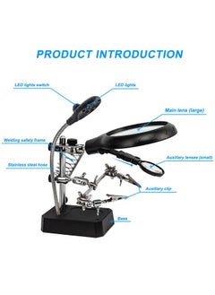 AORAEM Led Light Helping Hands Magnifier Station2.5X 7.5X 10X Magnifying Glass Soldering With Clamp And Alligator Clips Desktop Magnifer Stand For Craft Carving Jewelry  - Image 2