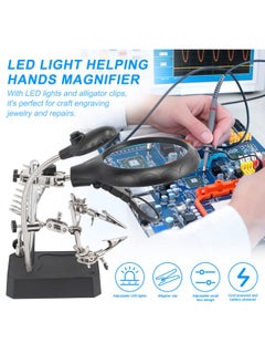 AORAEM Led Light Helping Hands Magnifier Station2.5X 7.5X 10X Magnifying Glass Soldering With Clamp And Alligator Clips Desktop Magnifer Stand For Craft Carving Jewelry  - Image 3