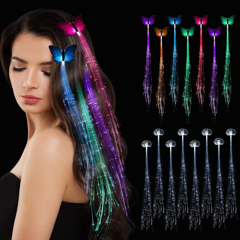 POZILAN 15 Pack Led Light Up Fairy Hair Accessories Braid Extension Clips for Women Girls Glow in the Dark Party Favors Supplies Neon Rave Accessories Wig for Festival Halloween Christmas Birthday 