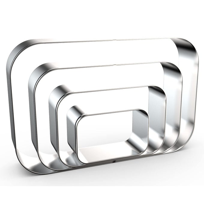 ROUNDED RECTANGLE PLAQUE COOKIE CUTTER GEOMETRIC SET FOR BAKING 5 INCH 4 INCH 3 INCH 2 INCH GEOMETRIC FRAME PLAQUE COOKIE CUTTERS SHAPES MOLDS STAINLESS STEEL