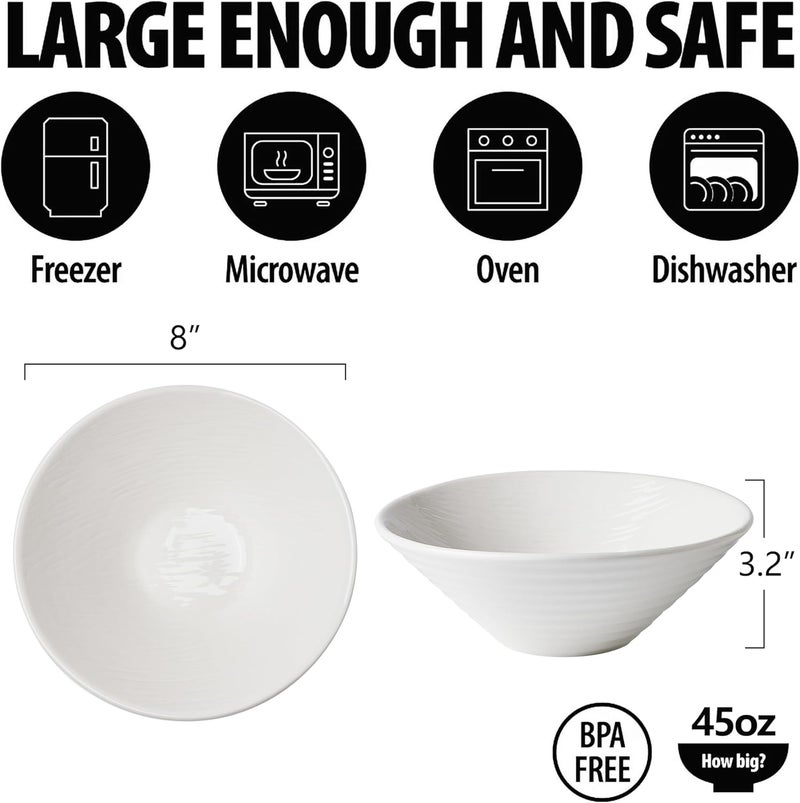 BICETTO Premium Porcelain Ramen Bowl Set 45oz 8inch  Durable  Stylish  Perfect for Ramen Pho Soup Salad and Noodles  Microwave  Dishwasher Safe  Elegant Lightweight Ivory Purity 8 inch - Image 4