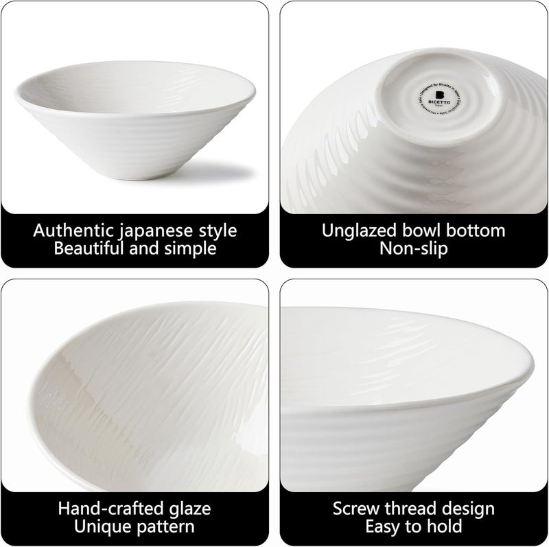 BICETTO Premium Porcelain Ramen Bowl Set 45oz 8inch  Durable  Stylish  Perfect for Ramen Pho Soup Salad and Noodles  Microwave  Dishwasher Safe  Elegant Lightweight Ivory Purity 8 inch - Image 5