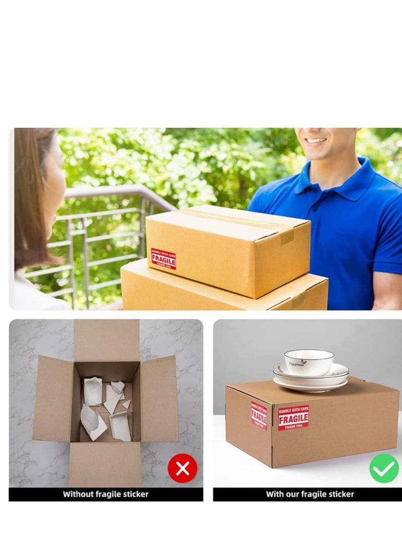 Goodern - Goodern 1 Roll 500Pcs Fragile Stickers Self Adhesive Labels Stickers Handle with Care Stickers for Packing Shipping Moving Warning Stickers Thank You Fragile Labels Permanent Adhesive Shipping Labels - Image 1